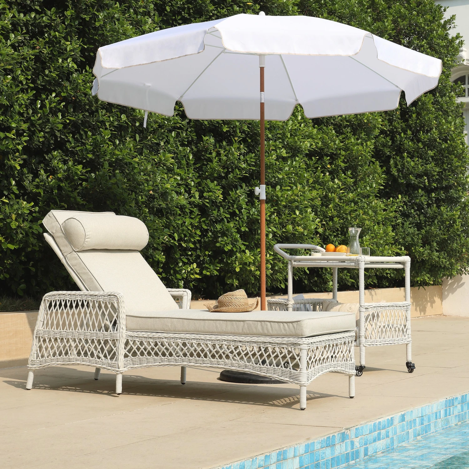 Willowbrook Lattice Weave Rattan Sun Lounger, White 1 Willowbrook Lattice Weave Rattan Sun Lounger, White