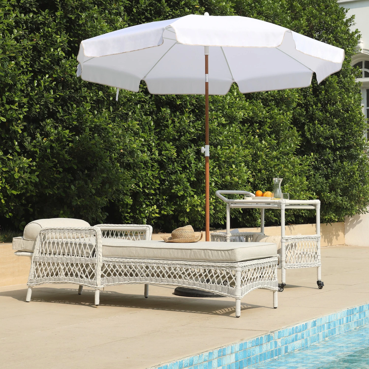 Willowbrook Lattice Weave Rattan Sun Lounger, White 2 Willowbrook Lattice Weave Rattan Sun Lounger, White - Image 2