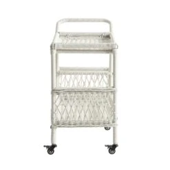 Willowbrook Lattice Weave Rattan Bar Cart, White -Daals Store OD WICK4 WHITE TROLL WB3