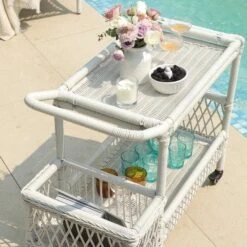 Willowbrook Lattice Weave Rattan Bar Cart, White -Daals Store OD WICK4 WHITE TROLL scene3