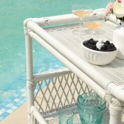 Willowbrook Lattice Weave Rattan Bar Cart, White -Daals Store OD WICK4 WHITE TROLL scene4