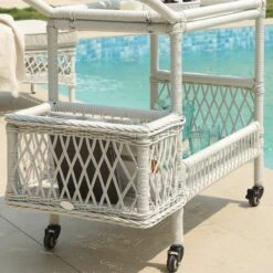 Willowbrook Lattice Weave Rattan Bar Cart, White -Daals Store OD WICK4 WHITE TROLL scene5