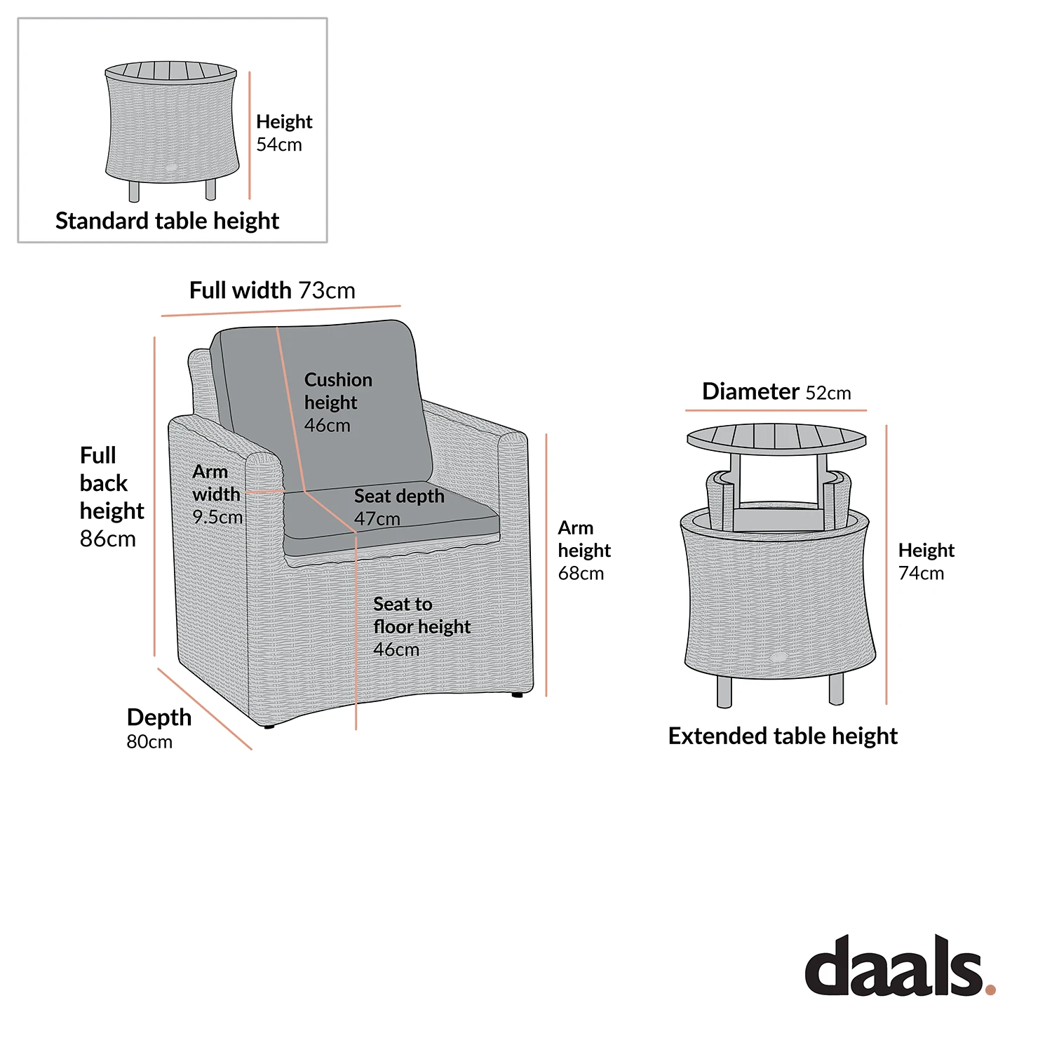 Bellagio Round Wicker Bistro Set With Rising Side Table, Light Grey 8 Bellagio Round Wicker Bistro Set With Rising Side Table, Light Grey - Image 8