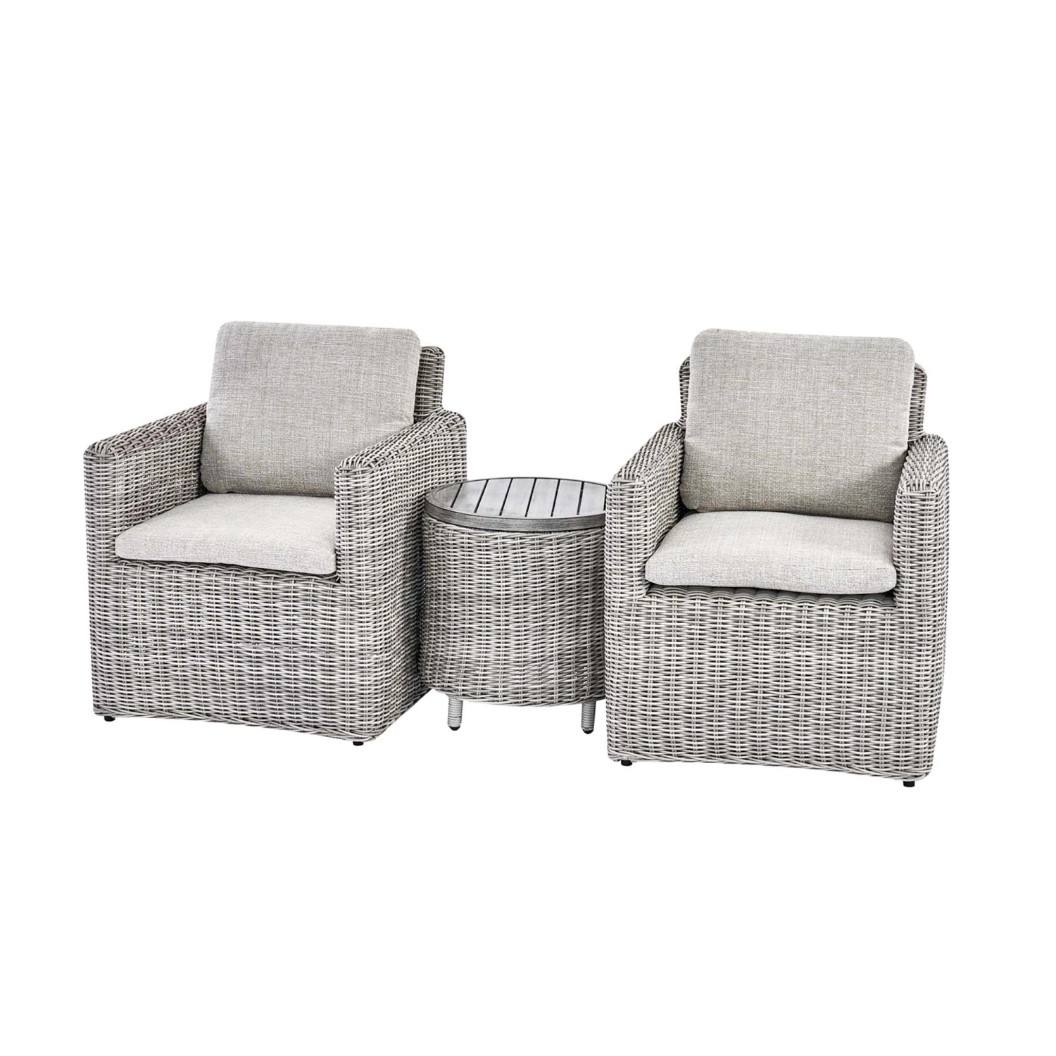 Bellagio Round Wicker Bistro Set With Rising Side Table, Light Grey 6 Bellagio Round Wicker Bistro Set With Rising Side Table, Light Grey - Image 6