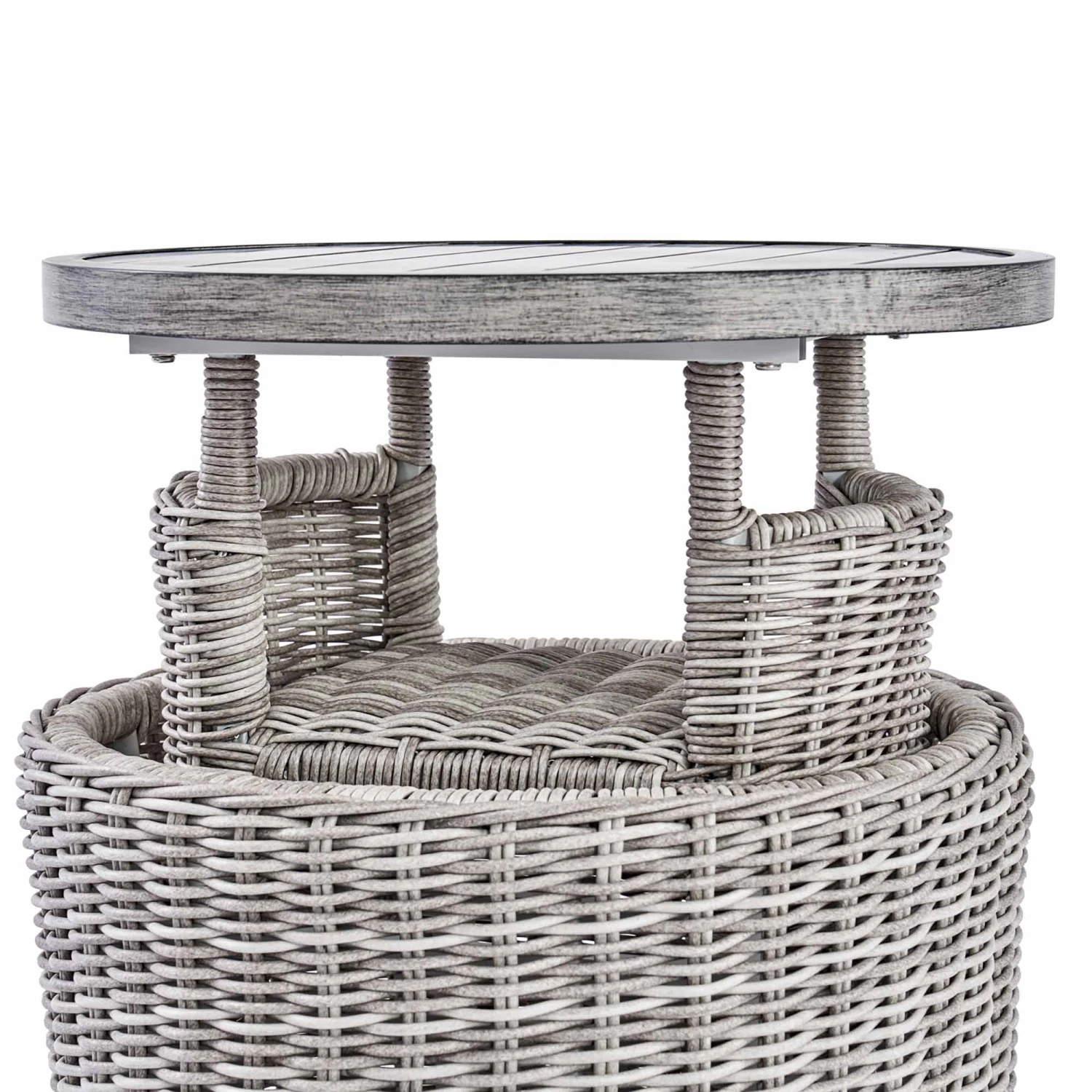Bellagio Round Wicker Bistro Set With Rising Side Table, Light Grey 12 Bellagio Round Wicker Bistro Set With Rising Side Table, Light Grey - Image 12