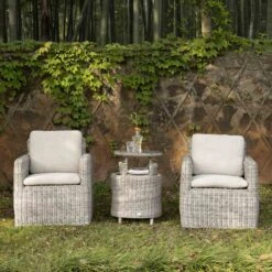 Bellagio Round Wicker Bistro Set With Rising Side Table, Light Grey 16 Bellagio Round Wicker Bistro Set With Rising Side Table, Light Grey -Daals Store OD WICKER2 LGREY BISTR scene2