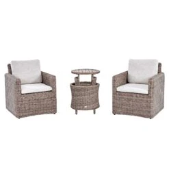 Bellagio Round Wicker Bistro Set With Rising Side Table, Natural -Daals Store OD WICKER2 NAT BISTR WB1