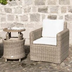 Bellagio Round Wicker Bistro Set With Rising Side Table, Natural -Daals Store OD WICKER2 NAT BISTR scene3