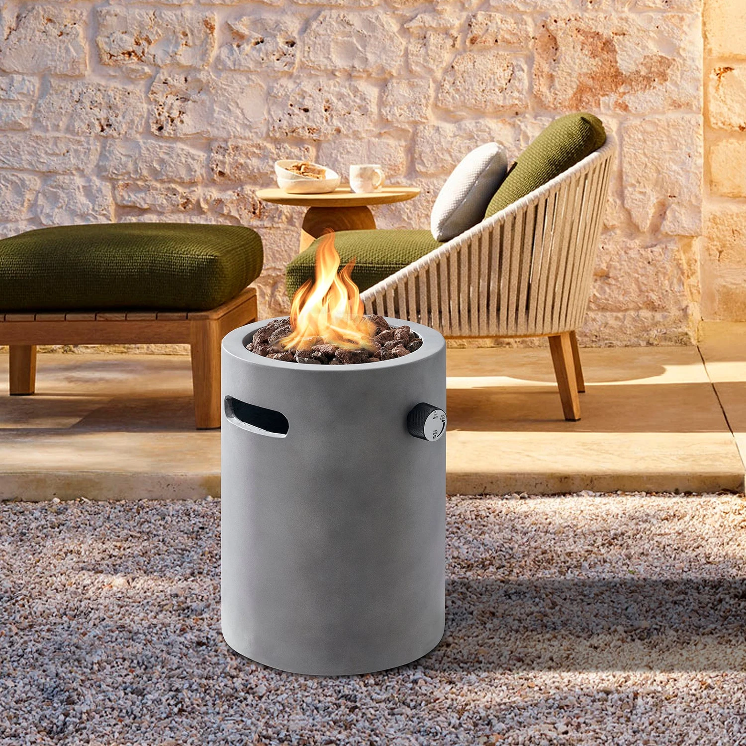Real Concrete Cylinder Tabletop Fire Pit Lantern β 34.5cm Portable Gas Heater with Glass Wind Guard 1 Real Concrete Cylinder Tabletop Fire Pit Lantern β 34.5cm Portable Gas Heater with Glass Wind Guard