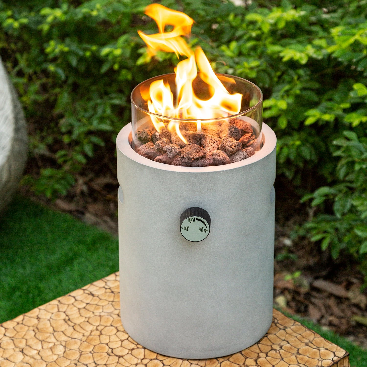 Real Concrete Cylinder Tabletop Fire Pit Lantern β 34.5cm Portable Gas Heater with Glass Wind Guard 2 Real Concrete Cylinder Tabletop Fire Pit Lantern β 34.5cm Portable Gas Heater with Glass Wind Guard - Image 2