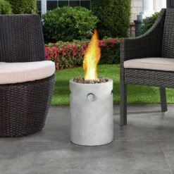 Real Concrete Cylinder Tabletop Fire Pit Lantern β 34.5cm Portable Gas Heater with Glass Wind Guard 9 Real Concrete Cylinder Tabletop Fire Pit Lantern β 34.5cm Portable Gas Heater with Glass Wind Guard -Daals Store PTHR HL 01 scene2