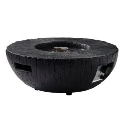 Charred Wood Effect Round Concrete Gas Fire Bowl – Black Low-Profile Outdoor Heater & Coffee Table -Daals Store PTHR HL 03 BLACK WB4