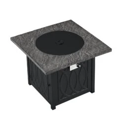 Square Outdoor 32" X 32" 50,000BTUs Real Concrete Gas Firepit Table -Daals Store PTHR HL 05 GREYBLACK WB2