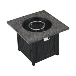 Square Outdoor 32" X 32" 50,000BTUs Real Concrete Gas Firepit Table -Daals Store PTHR HL 05 GREYBLACK WB4