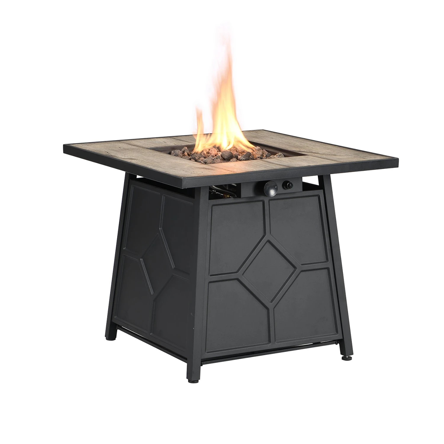 Square 30" Outdoor Grey & Black Real Concrete Fire Pit Table - 40,000 BTU Wood Grain Finish Gas Heater 2 Square 30" Outdoor Grey & Black Real Concrete Fire Pit Table - 40,000 BTU Wood Grain Finish Gas Heater - Image 2