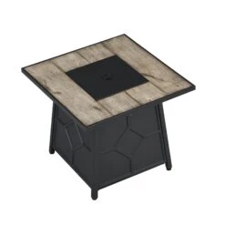 Square 30" Outdoor Grey & Black Real Concrete Fire Pit Table - 40,000 BTU Wood Grain Finish Gas Heater 9 Square 30" Outdoor Grey & Black Real Concrete Fire Pit Table - 40,000 BTU Wood Grain Finish Gas Heater -Daals Store PTHR HL 06 GREYBLACK WB2