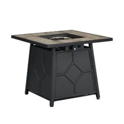 Square 30" Outdoor Grey & Black Real Concrete Fire Pit Table - 40,000 BTU Wood Grain Finish Gas Heater 10 Square 30" Outdoor Grey & Black Real Concrete Fire Pit Table - 40,000 BTU Wood Grain Finish Gas Heater -Daals Store PTHR HL 06 GREYBLACK WB3