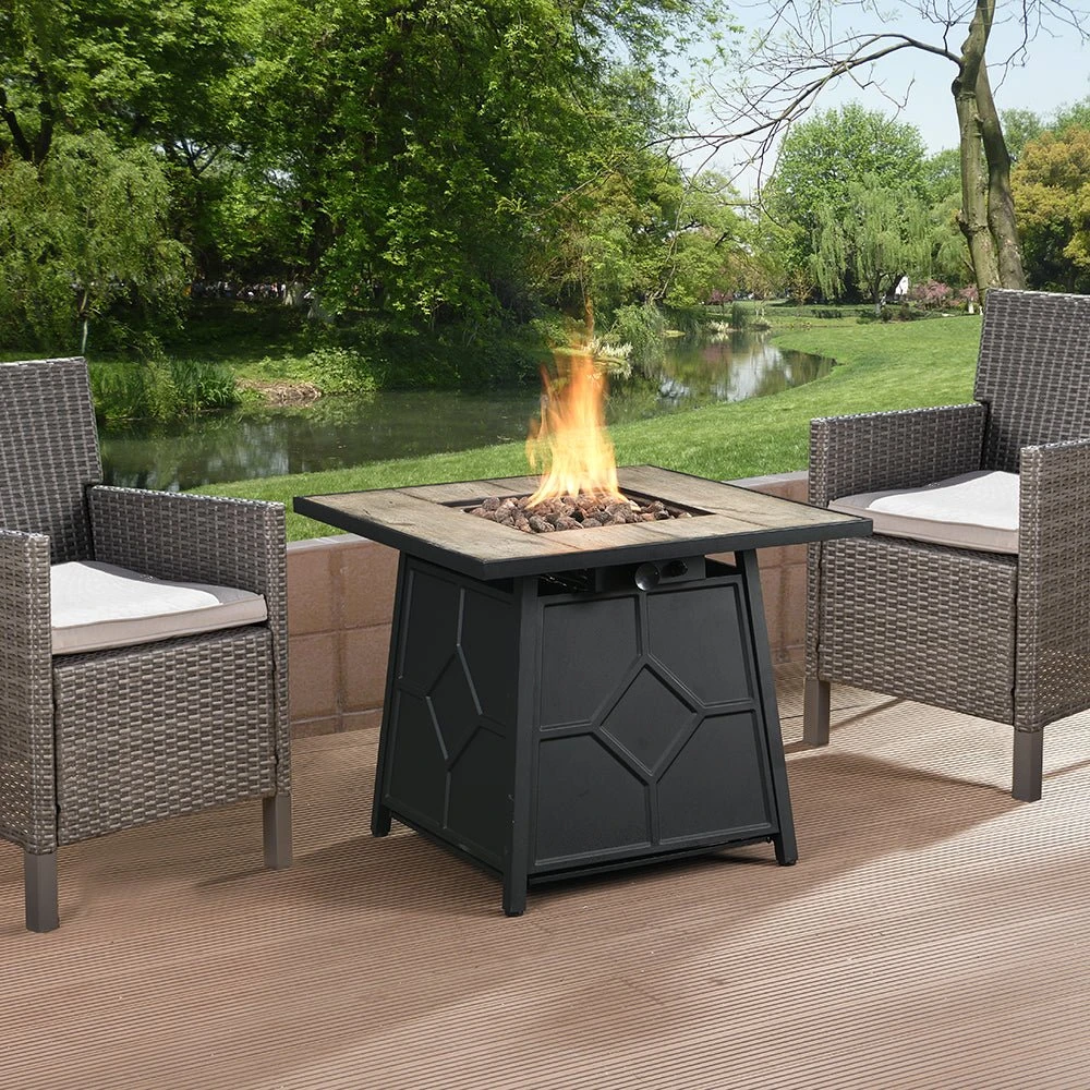 Square 30" Outdoor Grey & Black Real Concrete Fire Pit Table - 40,000 BTU Wood Grain Finish Gas Heater 1 Square 30" Outdoor Grey & Black Real Concrete Fire Pit Table - 40,000 BTU Wood Grain Finish Gas Heater