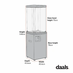 Modern Freestanding Real Concrete Patio Heater - 1.5m Tall 40,000 BTU Gas Fire Pit with Glass Shield 12 Modern Freestanding Real Concrete Patio Heater - 1.5m Tall 40,000 BTU Gas Fire Pit with Glass Shield -Daals Store PTHR HL 07 CHART