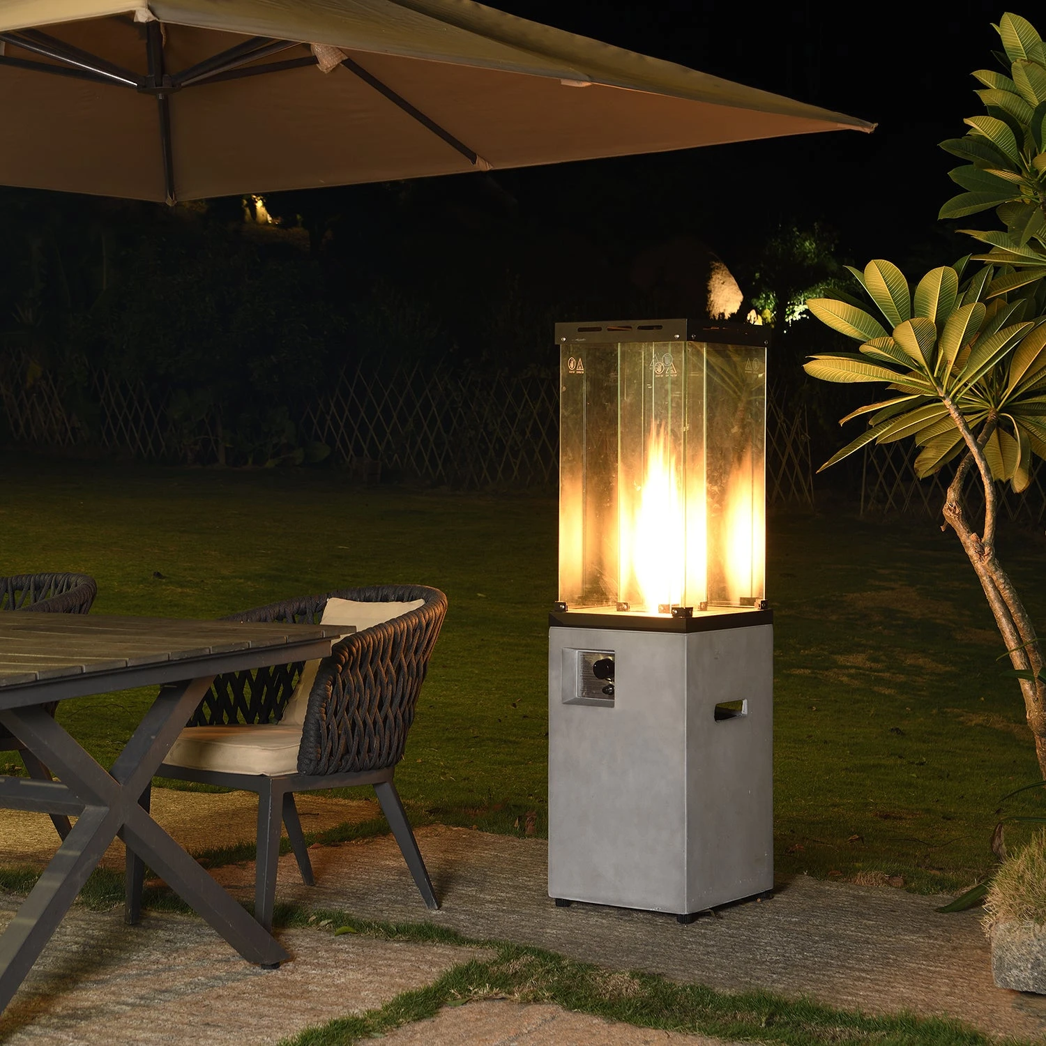 Modern Freestanding Real Concrete Patio Heater - 1.5m Tall 40,000 BTU Gas Fire Pit with Glass Shield 1 Modern Freestanding Real Concrete Patio Heater - 1.5m Tall 40,000 BTU Gas Fire Pit with Glass Shield