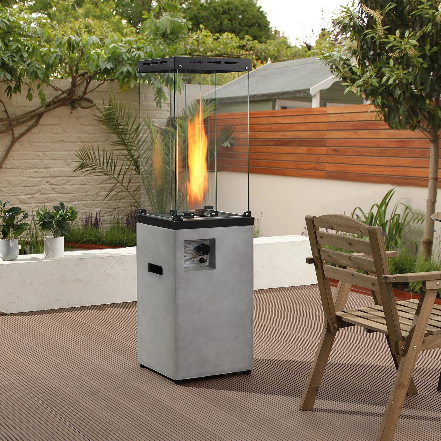 Modern Freestanding Real Concrete Patio Heater - 1.5m Tall 40,000 BTU Gas Fire Pit with Glass Shield 2 Modern Freestanding Real Concrete Patio Heater - 1.5m Tall 40,000 BTU Gas Fire Pit with Glass Shield - Image 2