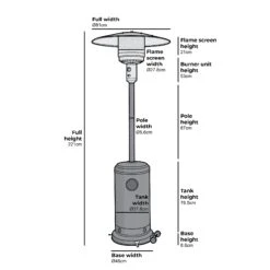 Freestanding Patio Heater Silver Stainless Steel Finish 44,000 BTU 13KW -Daals Store PTHR HSS A CHART