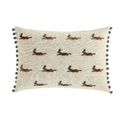 Country Collection Leaping Hare Repeat Embroidered Linen Blend Cushion -Daals Store QC CUSH HAREREPEAT35 WB1