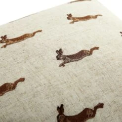 Country Collection Leaping Hare Repeat Embroidered Linen Blend Cushion -Daals Store QC CUSH HAREREPEAT35 detail1