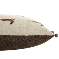 Country Collection Leaping Hare Repeat Embroidered Linen Blend Cushion -Daals Store QC CUSH HAREREPEAT35 detail2