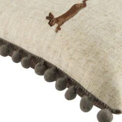 Country Collection Leaping Hare Repeat Embroidered Linen Blend Cushion -Daals Store QC CUSH HAREREPEAT35 detail3