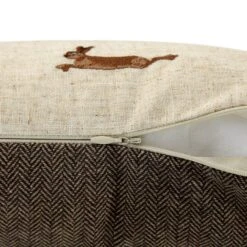 Country Collection Leaping Hare Repeat Embroidered Linen Blend Cushion -Daals Store QC CUSH HAREREPEAT35 detail4