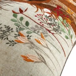 Highland Cow Country Collection Embroidered Linen Cushion – Grey Pompom Trim & Herringbone Reverse -Daals Store QC CUSH HCOW50 detail3