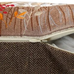 Country Collection Barn Owl Embroidered Linen Cushion – Grey Pompom Trim & Herringbone Reverse -Daals Store QC CUSH OWL50 detail5