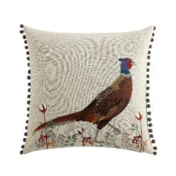 Country Collection Pheasant Embroidered Linen Blend Cushion β Grey Pompom Trim & Herringbone Reverse 11 Country Collection Pheasant Embroidered Linen Blend Cushion β Grey Pompom Trim & Herringbone Reverse -Daals Store QC CUSH PHEASANT50 WB1