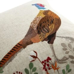 Country Collection Pheasant Embroidered Linen Blend Cushion β Grey Pompom Trim & Herringbone Reverse 13 Country Collection Pheasant Embroidered Linen Blend Cushion β Grey Pompom Trim & Herringbone Reverse -Daals Store QC CUSH PHEASANT50 detail1