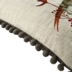 Country Collection Pheasant Embroidered Linen Blend Cushion β Grey Pompom Trim & Herringbone Reverse 16 Country Collection Pheasant Embroidered Linen Blend Cushion β Grey Pompom Trim & Herringbone Reverse -Daals Store QC CUSH PHEASANT50 detail4
