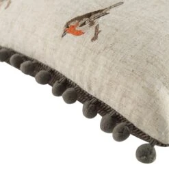 Country Collection Robin Repeat Embroidered Linen Blend Cushion 14 Country Collection Robin Repeat Embroidered Linen Blend Cushion -Daals Store QC CUSH ROBINREPEAT35 detail3