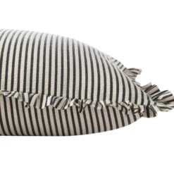 Iris Ticking Black Stripe Seersucker Frill Cushion – 50x50 Square Ruffle Decorative Pillow -Daals Store QC CUSH RUFSTRIPE BLACK50 detail1