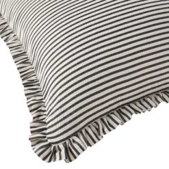 Iris Ticking Black Stripe Seersucker Frill Cushion – 50x50 Square Ruffle Decorative Pillow -Daals Store QC CUSH RUFSTRIPE BLACK50 detail2