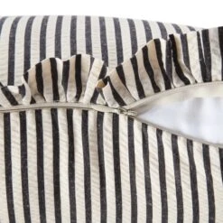 Iris Ticking Black Stripe Seersucker Frill Cushion – 50x50 Square Ruffle Decorative Pillow -Daals Store QC CUSH RUFSTRIPE BLACK50 detail4
