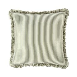 Iris Ticking Green Stripe Seersucker Frill Cushion – 50x50 Luxury Ruffle Edge Home Decor -Daals Store QC CUSH RUFSTRIPE GREEN50 WB1
