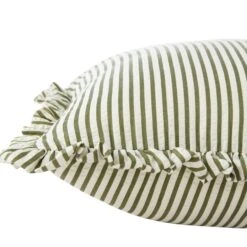 Iris Ticking Green Stripe Seersucker Frill Cushion – 50x50 Luxury Ruffle Edge Home Decor -Daals Store QC CUSH RUFSTRIPE GREEN50 detail1