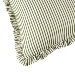 Iris Ticking Green Stripe Seersucker Frill Cushion – 50x50 Luxury Ruffle Edge Home Decor -Daals Store QC CUSH RUFSTRIPE GREEN50 detail2