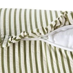 Iris Ticking Green Stripe Seersucker Frill Cushion – 50x50 Luxury Ruffle Edge Home Decor -Daals Store QC CUSH RUFSTRIPE GREEN50 detail4