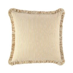 Iris Ticking Yellow Stripe Seersucker Frill Cushion – 50cm Ruffle Edge Textured Cotton Pillow -Daals Store QC CUSH RUFSTRIPE YELLOW50 WB1