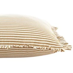 Iris Ticking Yellow Stripe Seersucker Frill Cushion – 50cm Ruffle Edge Textured Cotton Pillow -Daals Store QC CUSH RUFSTRIPE YELLOW50 detail1