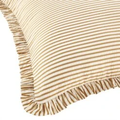 Iris Ticking Yellow Stripe Seersucker Frill Cushion – 50cm Ruffle Edge Textured Cotton Pillow -Daals Store QC CUSH RUFSTRIPE YELLOW50 detail2