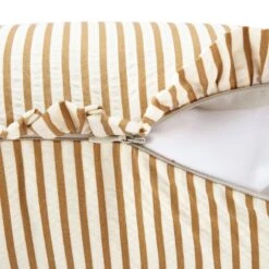 Iris Ticking Yellow Stripe Seersucker Frill Cushion – 50cm Ruffle Edge Textured Cotton Pillow -Daals Store QC CUSH RUFSTRIPE YELLOW50 detail4