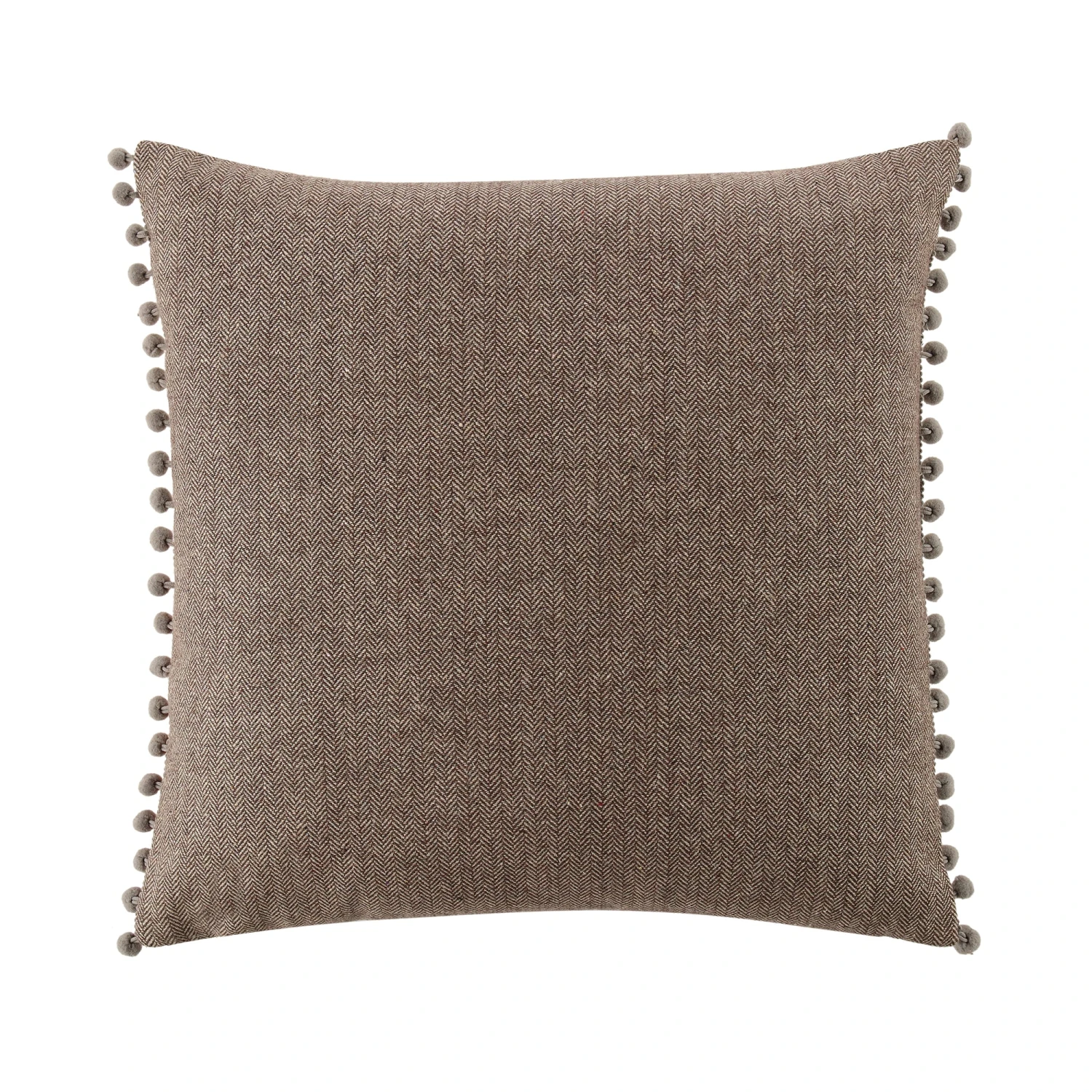 Country Collection Stag Embroidered Linen Blend Cushion - Grey Pompom Trim & Brown Herringbone Reverse 50x50cm 4 Country Collection Stag Embroidered Linen Blend Cushion - Grey Pompom Trim & Brown Herringbone Reverse 50x50cm - Image 4