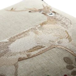 Country Collection Stag Embroidered Linen Blend Cushion - Grey Pompom Trim & Brown Herringbone Reverse 50x50cm 14 Country Collection Stag Embroidered Linen Blend Cushion - Grey Pompom Trim & Brown Herringbone Reverse 50x50cm -Daals Store QC CUSH STAG50 detail2